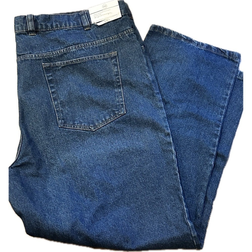 Harbor Bay Mens Rugged Loose Fit Denim Jeans Blue 46x32 Heavyweight NWT